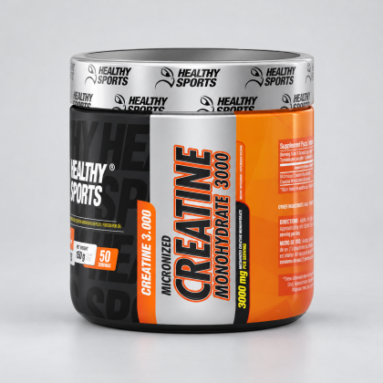 Creatina Monohidratada Healthy Sports – 150 g sobre fondo gris de catálogo